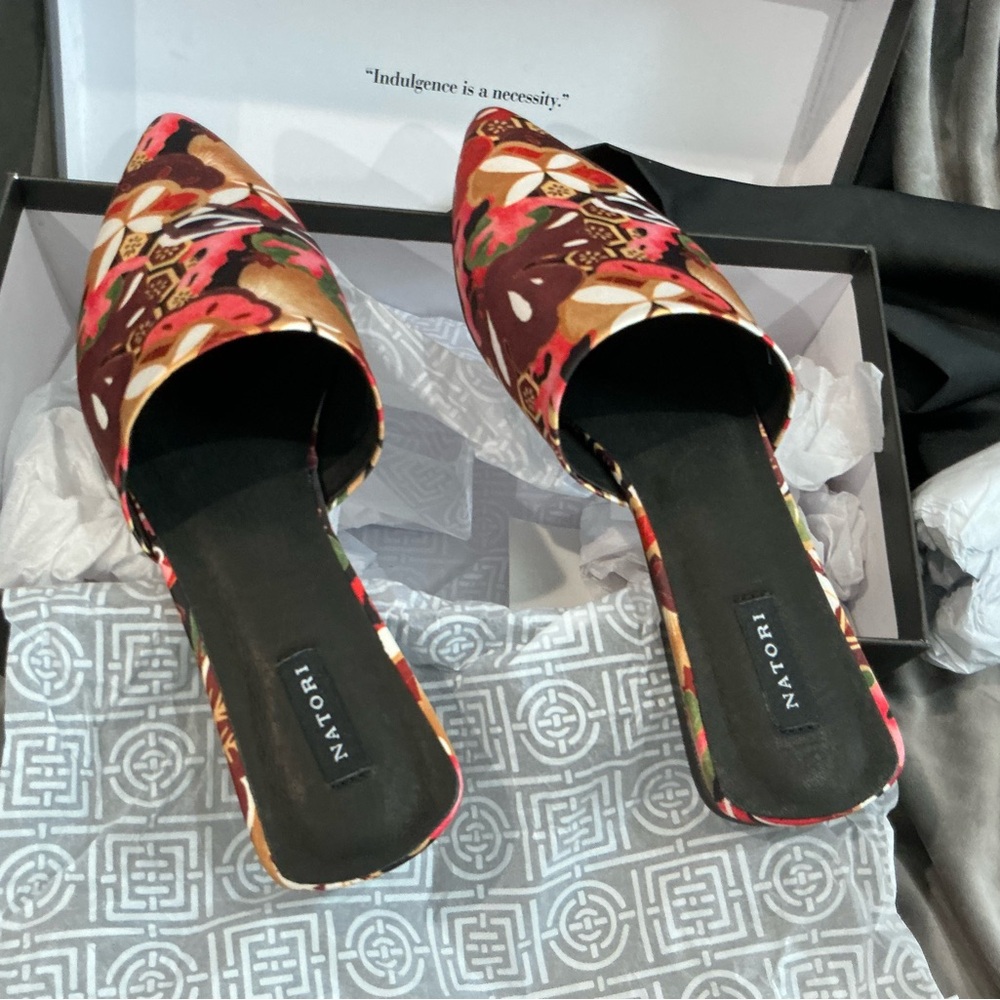 Natori Women's Floral Mules - Red, Black, and Gold